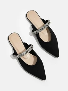 CUCCOO CHICEST Giày nữ đính đá trang trí mũi nhọn Mules cho kỳ nghỉ xuân hè Giày bán mùa hè Giày bệt thanh lịch Giày trở lại trường Giày sinh viên đại học Giày Halloween - màu đen - Xem 2