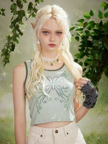 ROMWE Fairycore Áo hai dây Gân đan Tương phản ràng buộc Loại bướm Giải trí - Màu xanh Bạc hà - Xem 3