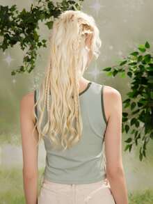 ROMWE Fairycore Áo hai dây Gân đan Tương phản ràng buộc Loại bướm Giải trí - Màu xanh Bạc hà - Xem 6