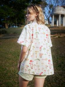 ROMWE Fairycore Allover Mushroom Print Shirt - Multicolor - View 5
