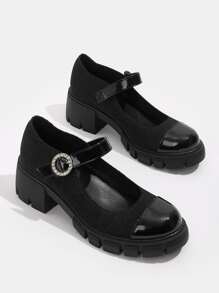 Mary janes con diseño de diamante de imitación con diseño de punto - Negro - Ver 1