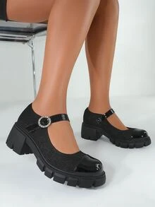 Mary janes con diseño de diamante de imitación con diseño de punto - Negro - Ver 2