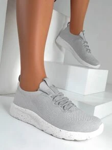 Cuccoo Knit Detail Lace-up Front Running Shoes - Grey - View 2