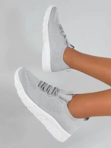 Cuccoo Knit Detail Lace-up Front Running Shoes - Grey - View 4