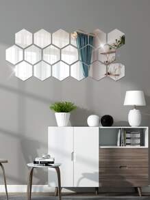 18pcs Hexagon Mirror Wall Sticker - Silver - View 1