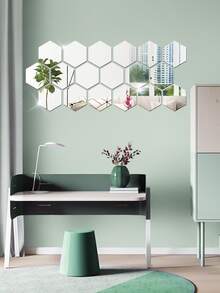 18pcs Hexagon Mirror Wall Sticker - Silver - View 3