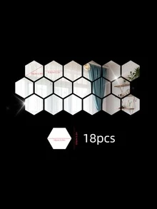 18pcs Hexagon Mirror Wall Sticker - Silver - View 4