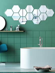 18pcs Hexagon Mirror Wall Sticker - Silver - View 5