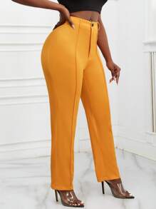 SHEIN SXY 高腰接縫細節長褲 - 橘色 - 查看 5