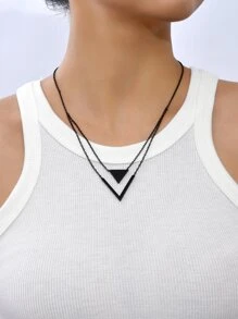 Geometric Decor Necklace - Black - View 1