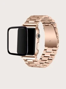 Dây đeo đồng hồ bằng thép không gỉ & Tấm bảo vệ màn hình Tương thích với Apple Watch - Hoa hồng vàng - Xem 1