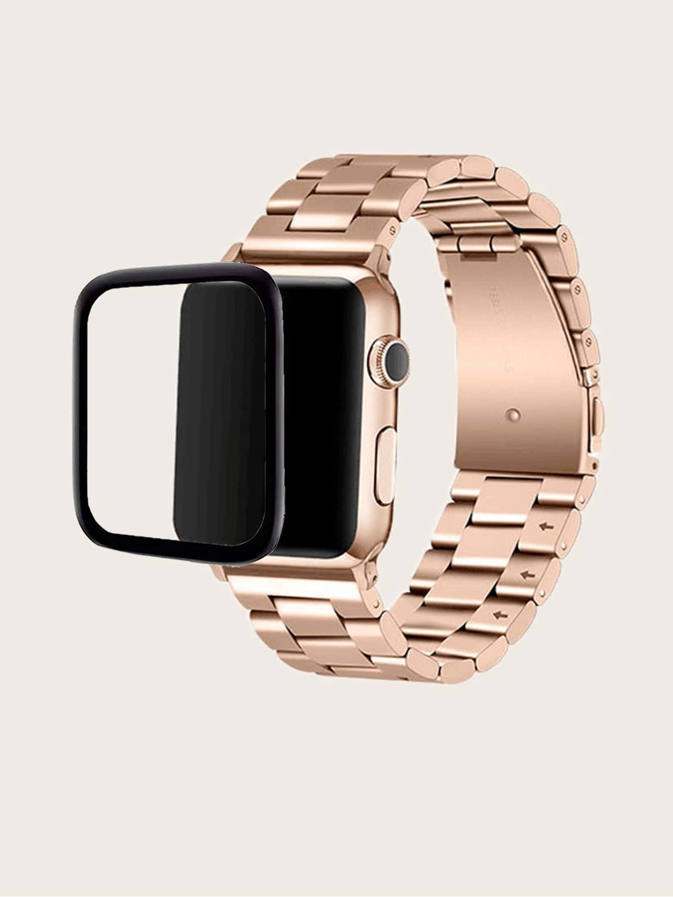 Dây đeo đồng hồ bằng thép không gỉ & Tấm bảo vệ màn hình Tương thích với Apple Watch - Hoa hồng vàng - Xem 1