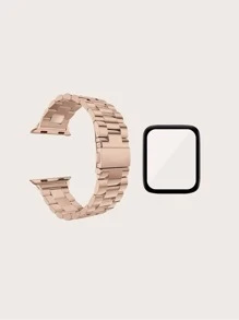 Dây đeo đồng hồ bằng thép không gỉ & Tấm bảo vệ màn hình Tương thích với Apple Watch - Hoa hồng vàng - Xem 2