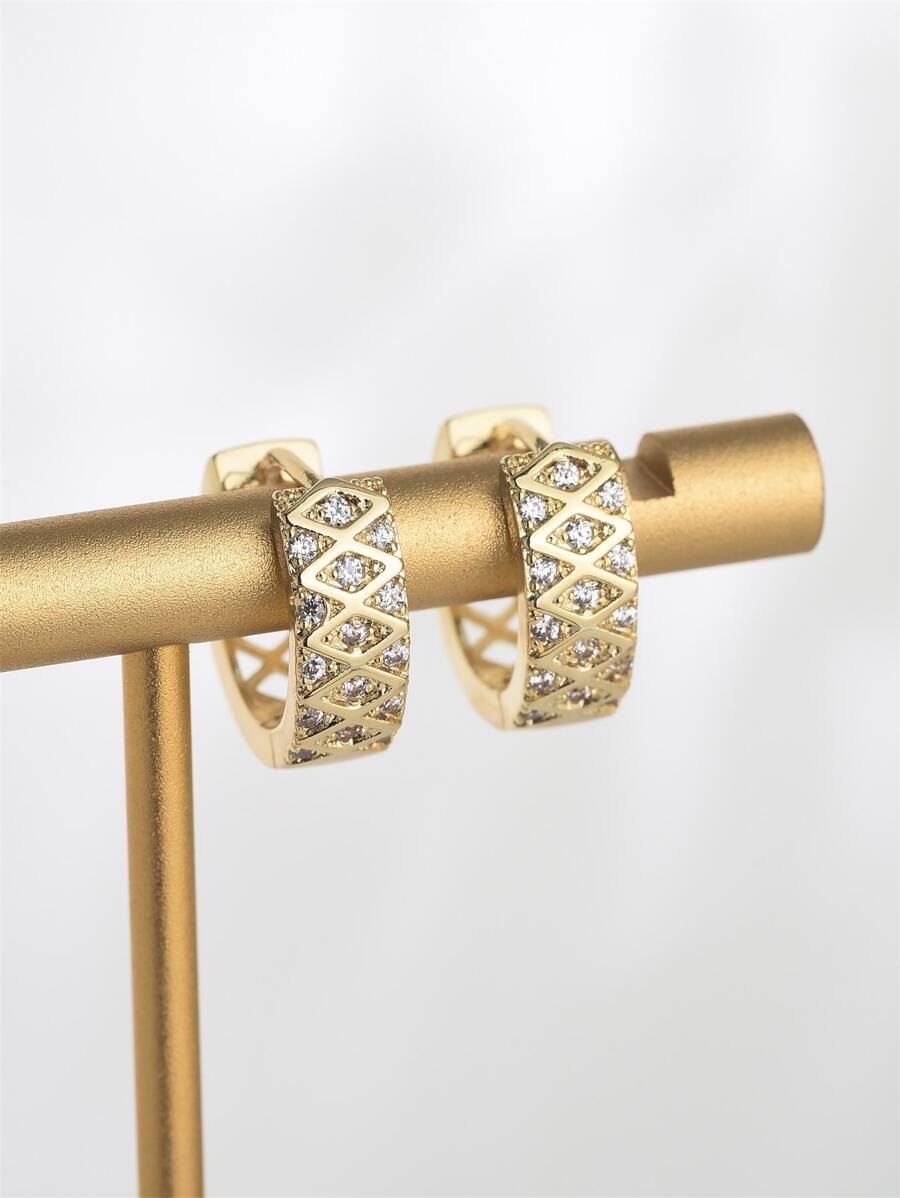 1pc Cubic Zirconia Decor Hoop Earrings Copper Jewelry