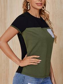 SHEIN 撞色補丁貼口袋T恤 - 彩色 - 查看 4