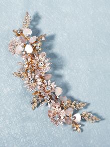 1pc Handmade Floral Design Bridal Hair Clip, Luxurious European Style Wedding Bride Headpiece Valentine's Day Accessories - Gold - View 5