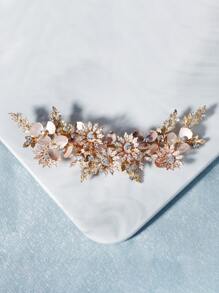 1pc Handmade Floral Design Bridal Hair Clip, Luxurious European Style Wedding Bride Headpiece Valentine's Day Accessories - Gold - View 7