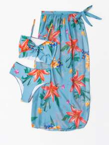 3packs Floral Print Ruffle Hem Bikini & Beach Skirt, For Summer Vacation - Multicolor - View 4