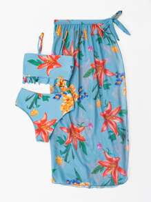 3packs Floral Print Ruffle Hem Bikini & Beach Skirt, For Summer Vacation - Multicolor - View 6