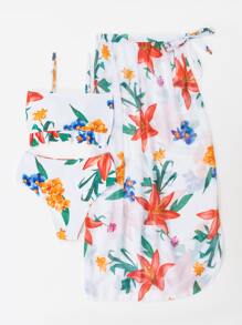 花卉印花前结比基尼和沙滩裙，适合夏季度假 - 彩色 - 查看 2