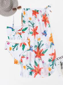 花卉印花前结比基尼和沙滩裙，适合夏季度假 - 彩色 - 查看 6