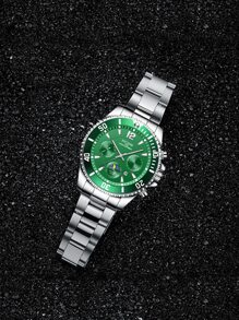 NOTIONR Reloj de cuarzo de tono plateado de moda para hombres con fecha, reloj deportivo/casual para hombres - Plateado - Ver 2