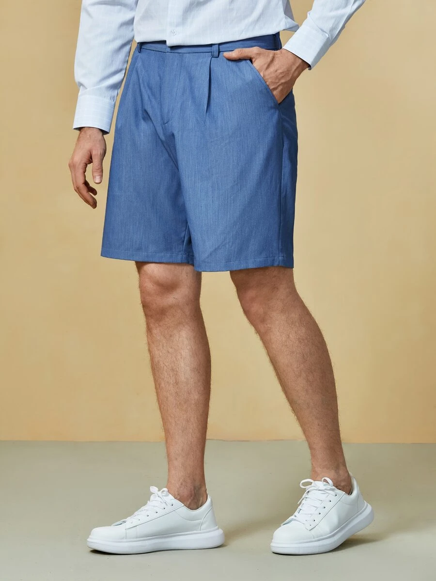 Manfinity Quần Short Nam Nút Túi Dây kéo màu trơn Giải trí - Màu xanh bụi bặm - Xem 1