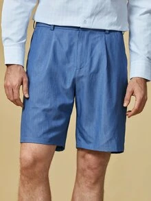 Manfinity Quần Short Nam Nút Túi Dây kéo màu trơn Giải trí - Màu xanh bụi bặm - Xem 2