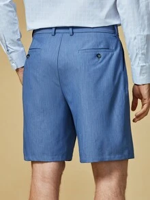 Manfinity Quần Short Nam Nút Túi Dây kéo màu trơn Giải trí - Màu xanh bụi bặm - Xem 4