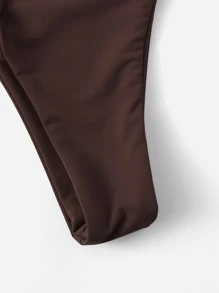 SHEIN Swim Summer Beach Solid Tie Back Plunging One-Piece Swimsuit Bathing Suit Brown Swimsuitswimsuit One Pieceswimwearswimsuit Women Swimwear - Mocha Brown - View 4