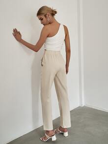 Sollinarry Quần nữ Nút Túi Dây kéo màu trơn Giải trí - Màu Khaki - Xem 2