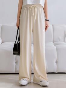 DAZY 拉繩腰實色褲 - 米色 - 查看 4