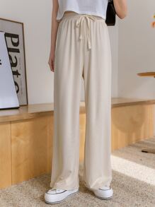 DAZY 拉繩腰實色褲 - 米色 - 查看 6