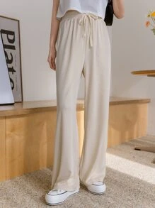 DAZY 拉繩腰實色褲 - 米色 - 查看 7