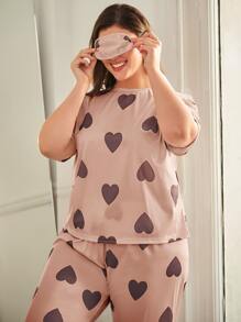 Plus Heart Print Tee & Trousers With Eye Cover - Dusty Pink - View 5