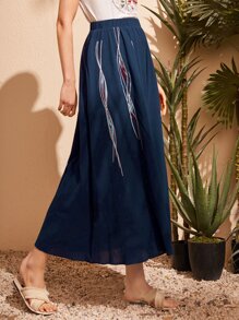 Mulvari Embroidery Detail Skirt - Navy Blue - View 5