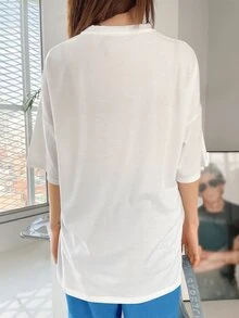 DAZY Letter & Butter Print Drop Shoulder Tee - White - View 2