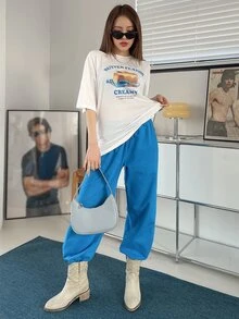 DAZY Letter & Butter Print Drop Shoulder Tee - White - View 5