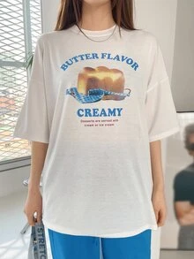 DAZY Letter & Butter Print Drop Shoulder Tee - White - View 8