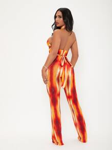SHEIN SXY 紮染十字交叉露背繞頸連體褲 - 彩色 - 查看 2