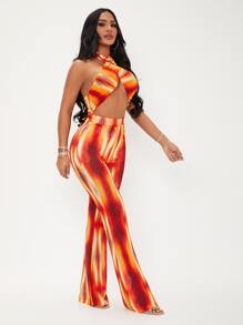 SHEIN SXY 紮染十字交叉露背繞頸連體褲 - 彩色 - 查看 3