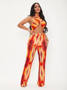 SHEIN SXY 紮染十字交叉露背繞頸連體褲 - 彩色 - 查看 4