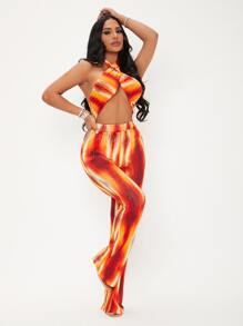 SHEIN SXY 紮染十字交叉露背繞頸連體褲 - 彩色 - 查看 5