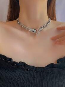 水鑽蛇裝飾項鍊 - 銀色 - 查看 1