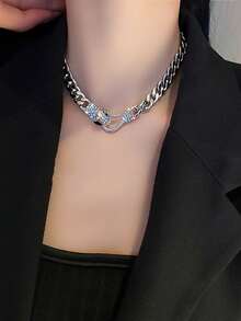 水鑽蛇裝飾項鍊 - 銀色 - 查看 2