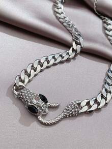 水鑽蛇裝飾項鍊 - 銀色 - 查看 4