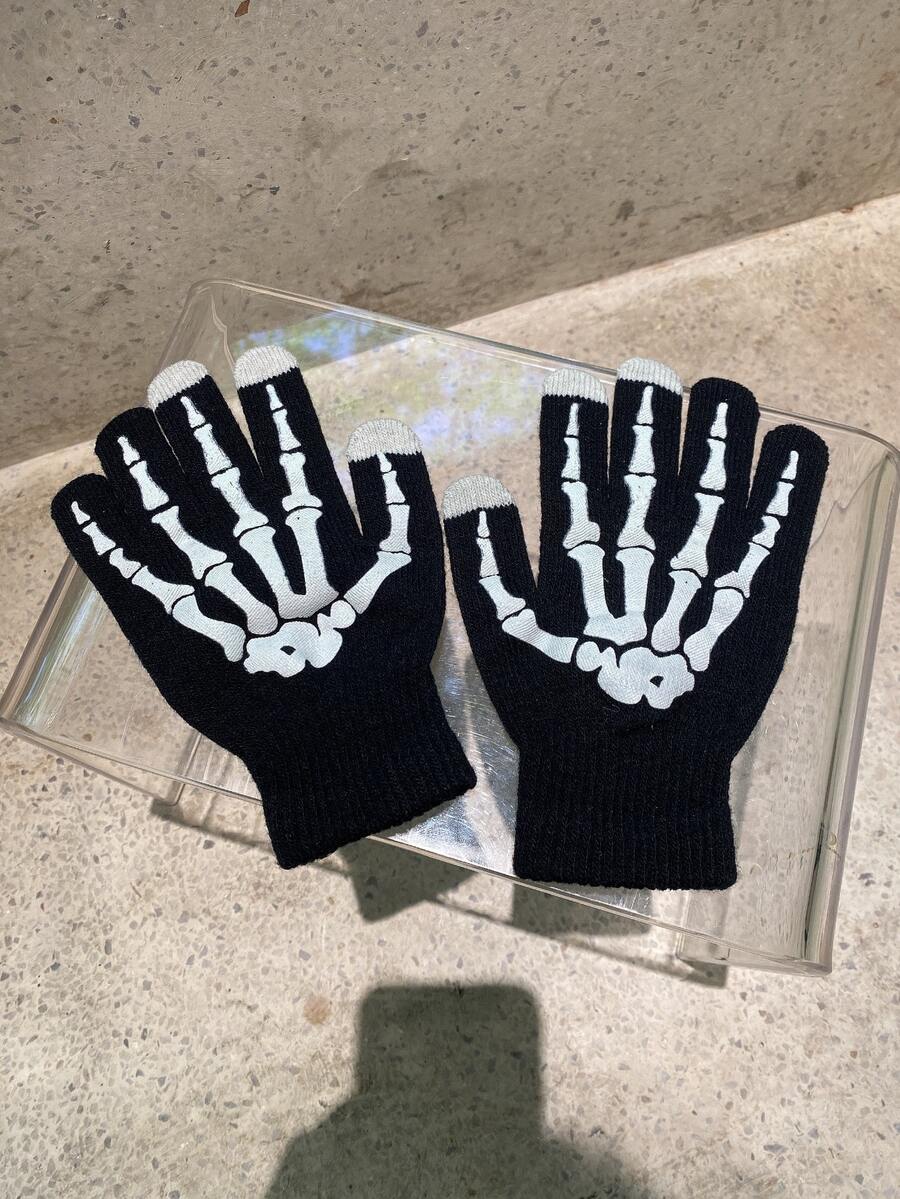 Guantes esqueleto mano patrón - Blanco y Negro - Ver 1