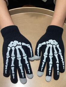 Guantes esqueleto mano patrón - Blanco y Negro - Ver 2
