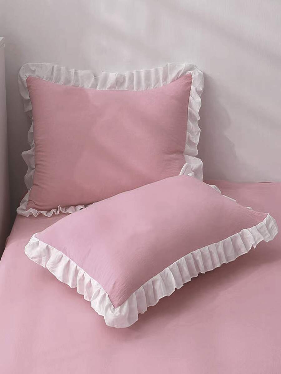 1 cặp Ruffle Trang trí Gối mà không có Filler - Hồng - Xem 1