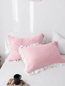 1 cặp Ruffle Trang trí Gối mà không có Filler - Hồng - Xem 2